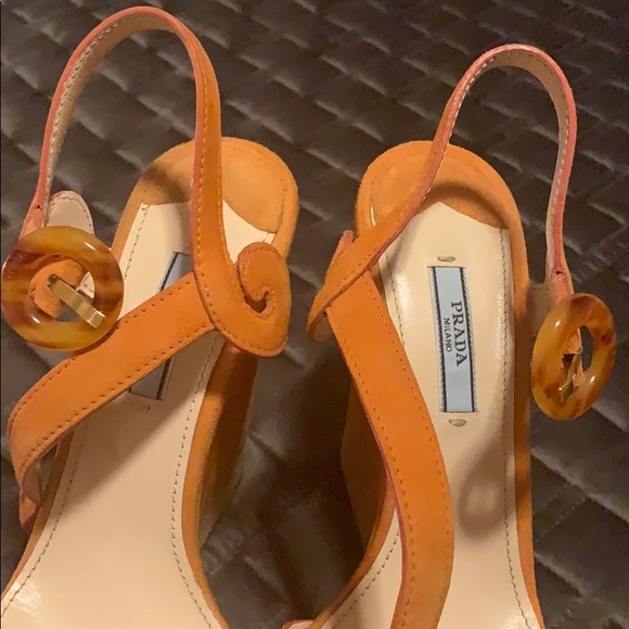 Prada orange suede platform sandals. - Picture 7 of 7